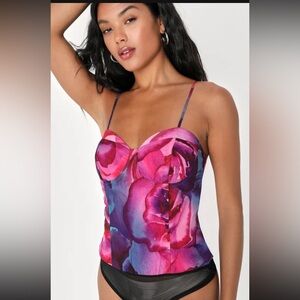 *NWT* Lulus Purple Multi Floral Print Bustier Bodysuit